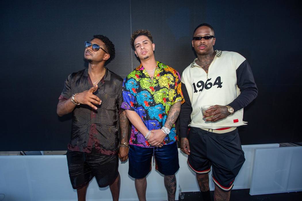 Usher, Austin McBroom, and YG are shown at Kaos Nightclub at the Palms on May 4, 2019 (Megan B ...