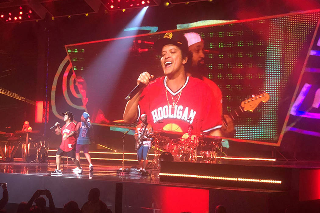 Bruno Mars performs on the Las Vegas Strip on Sunday, Dec. 30, 2018. (John Katsilometes/Las Veg ...