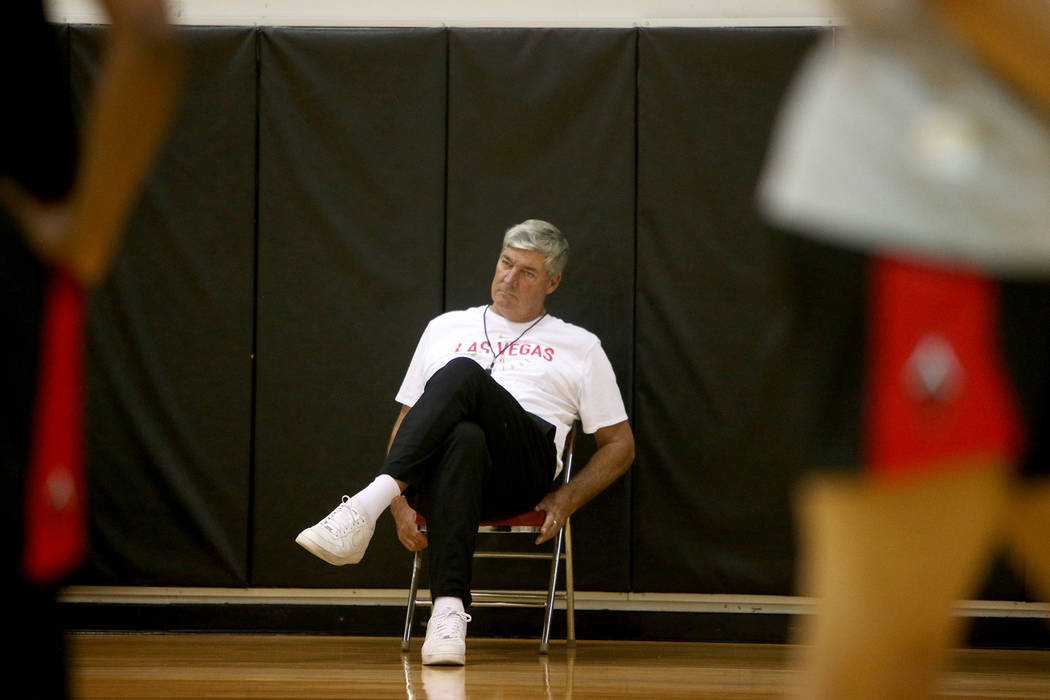 Las Vegas Aces Coach Bill Laimbeer watches practice during the first training camp of the seaso ...