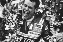 FILE - In this May 24, 1981 file photo, Bobby Unser celebrates after winning the 65th running o ...