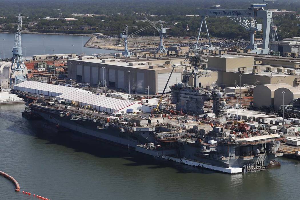 The nuclear-powered aircraft carrier USS Abraham Lincoln at Newport News Shipbuilding in Newpor ...