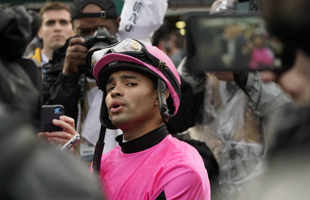 Luis Saez reacts after Maximum Security was disqualified from the 145th running of the Kentucky ...