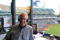 Oakland Athletics broadcaster Ken Korach, a Las Vegas resident, prepares to call a recent game ...