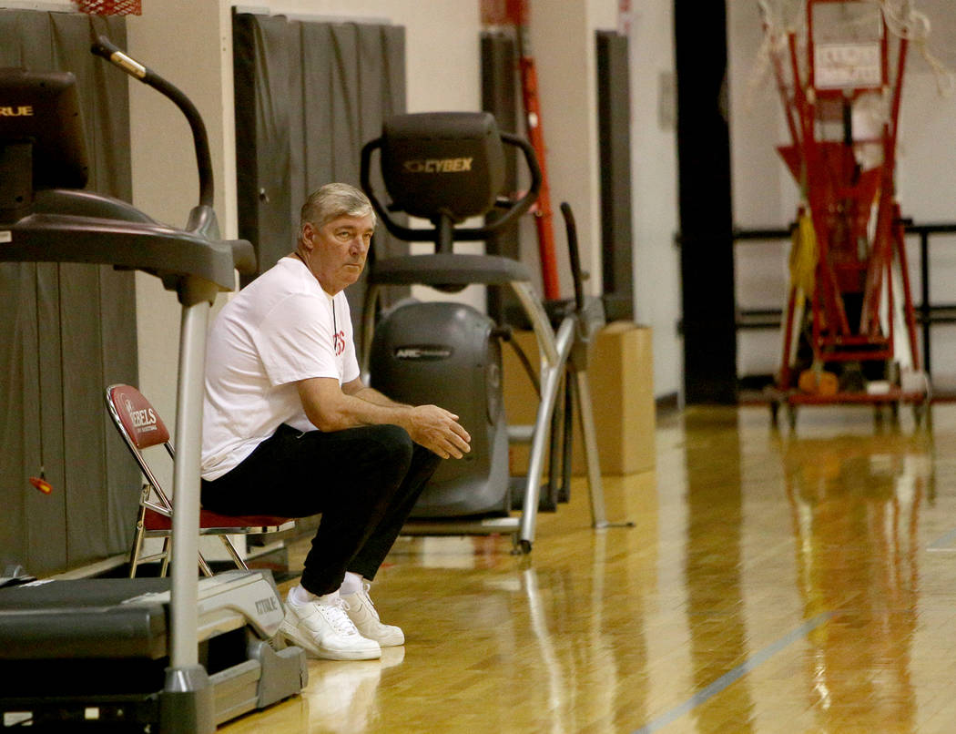 Las Vegas Aces Coach Bill Laimbeer watches practice during the first training camp of the seaso ...