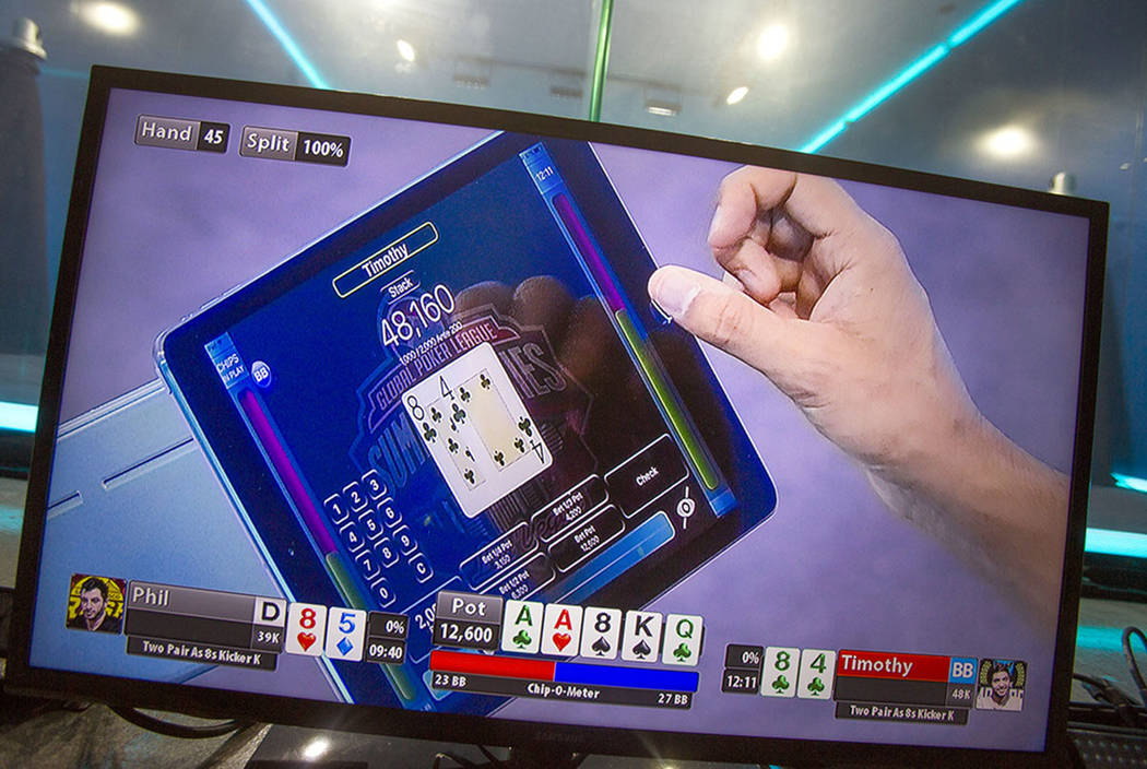 A video monitor shows a video poker screen during the 2016 GPI World Cup at Mediarex Sports & E ...