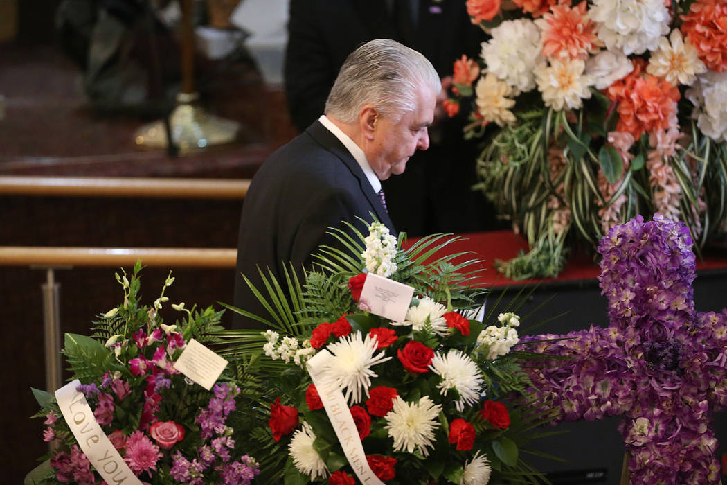 Nevada Gov. Steve Sisolak walks after speaking during the funeral service for Assemblyman Tyron ...