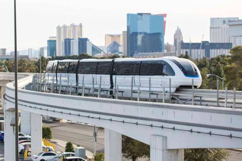 A northbound monorail approaches Convention Center Station on Tuesday, Feb. 12, 2019, in Las Ve ...