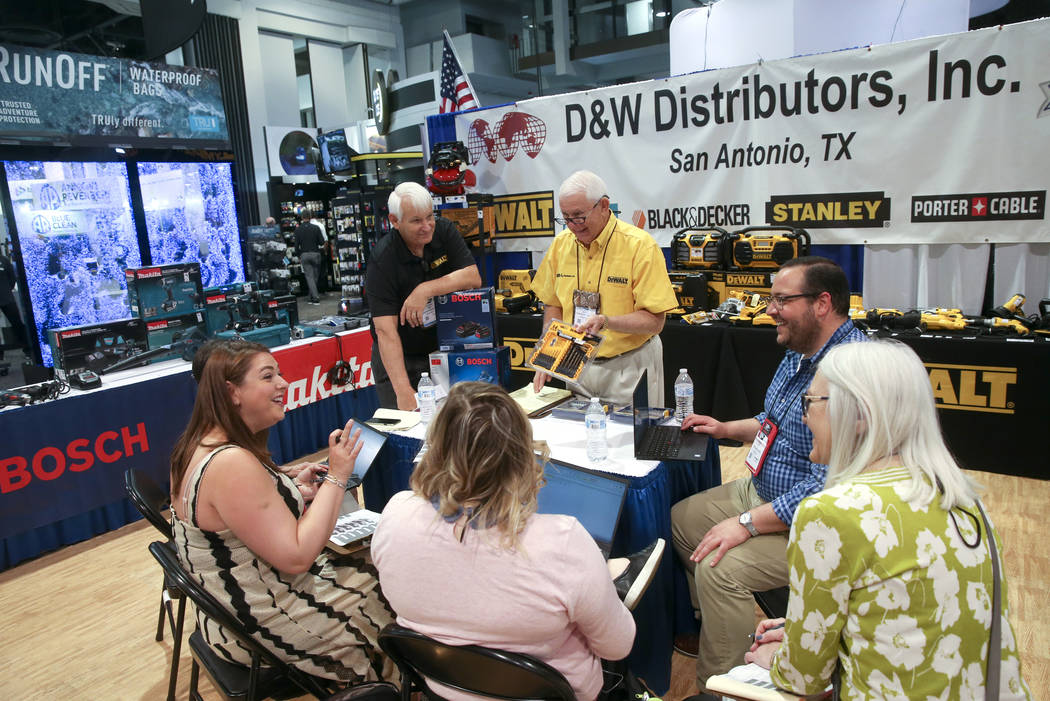 Steve Smith, left, and Frank Dansby of D&W Distributors in San Antonio, Texas show tools to ...