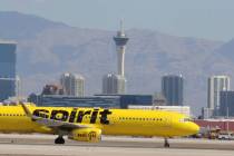 A Spirit Airlines plane taxied along the runway after landing at McCarran International Airpor ...