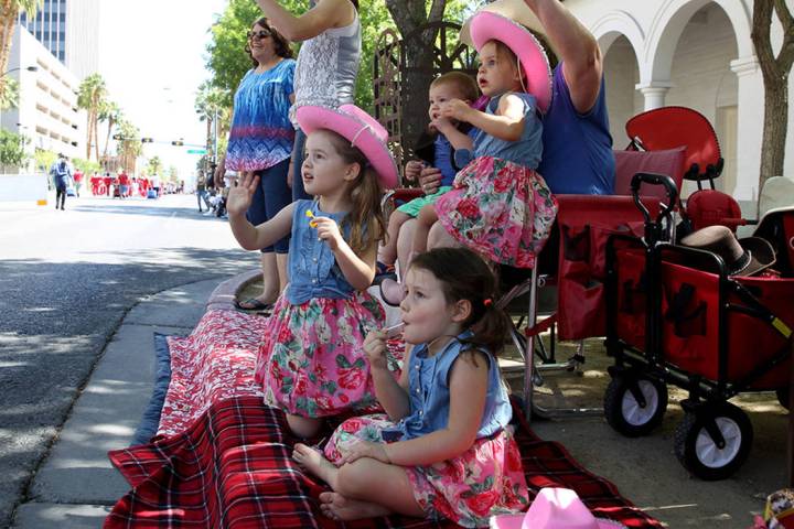 Las Vegas cousins, from left, Alexandra Hayes, 4, Sydney Hayes, 4, Luke Nelson, 15 months, and ...