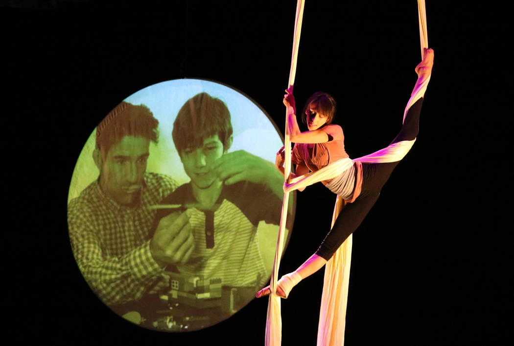 Cirque du Soleil performer, Sara Knauer, rehearses on the aerial silks for the new show 'Kinekt ...