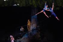 Singer-songwriter Jewel, third from left, with Cirque performers during rehearsal Thursday, Mar ...