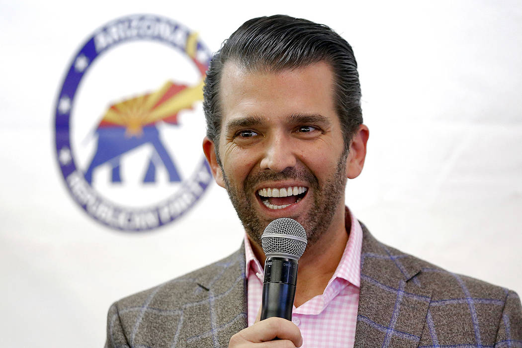 Donald Trump Jr. speaks at a campaign rally for U.S. Senate candidate Martha McSally, Thursday, ...
