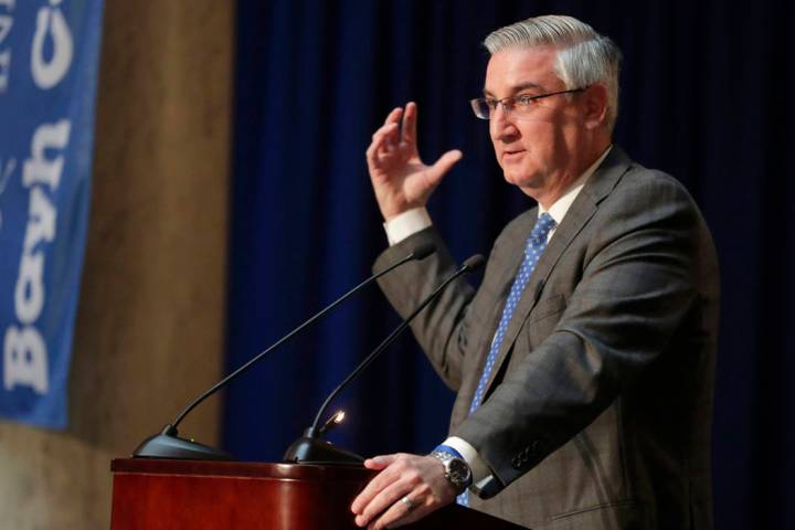 Indiana Governor Eric Holcomb is seen at the Indiana Statehouse in Indianapolis, Wednesday, May ...