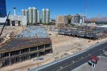 Aerial view of the Las Vegas Convention Center expansion on April 18, 2019. (Michael Quine/Las ...