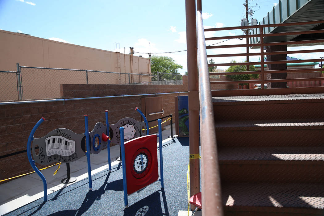 A new playground at the Shade Tree shelter in North Las Vegas is photographed during a tour, We ...