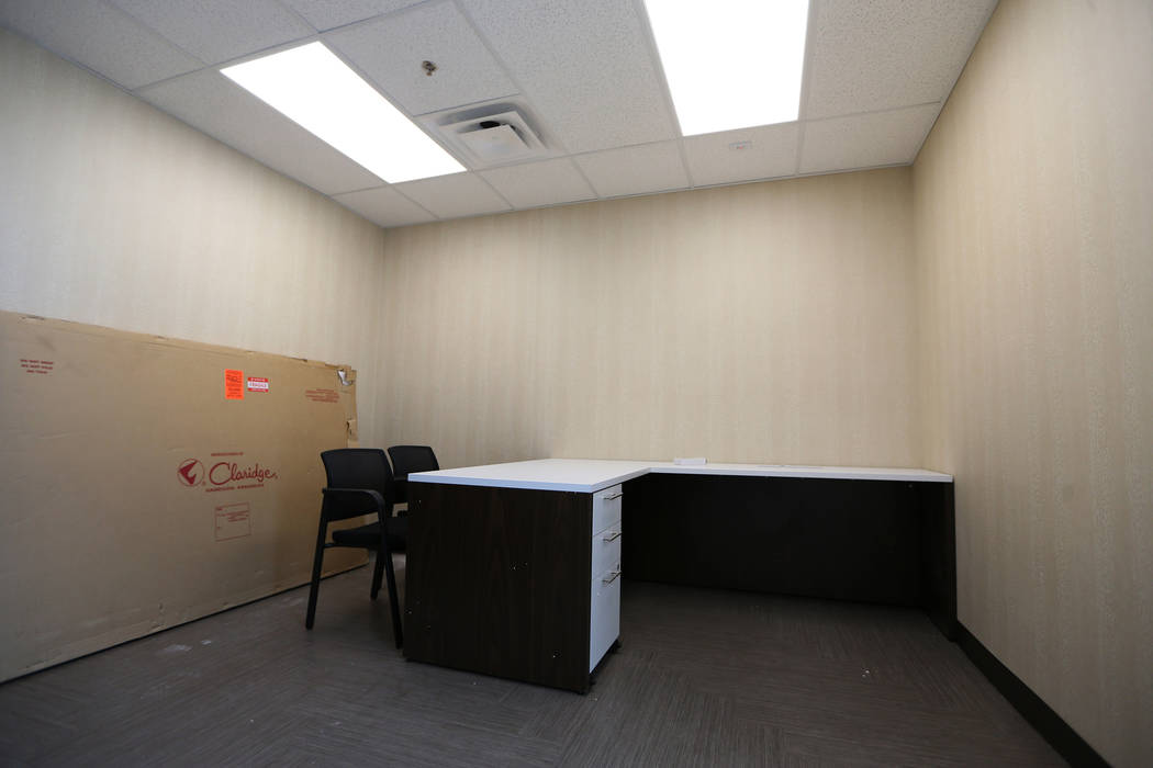 A renovated intake room at the Shade Tree shelter in North Las Vegas is photographed during a t ...