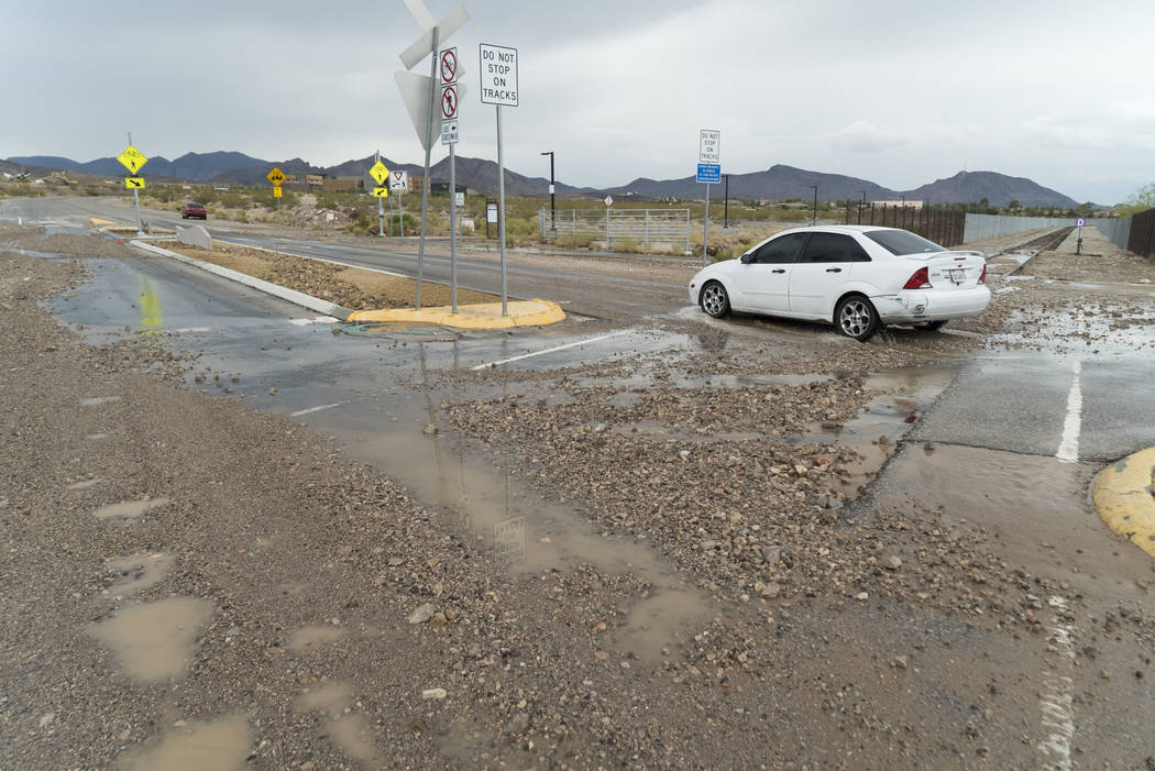 Mud and debris can end up on the roadway during heavy rains. (Marcus Villagran/Las Vegas Review ...