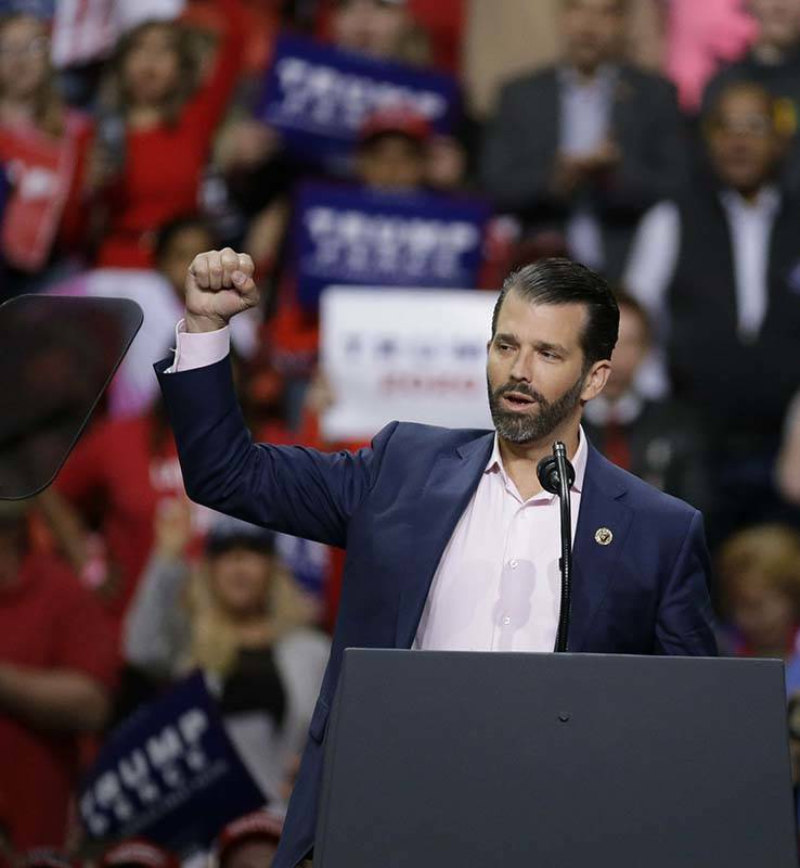 Donald Trump Jr. speaks ahead of his father President Donald Trump at a Make America Great Agai ...