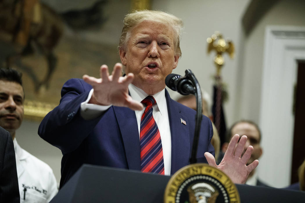 President Donald Trump speaks during a event on medical billing in the Roosevelt Room of the Wh ...