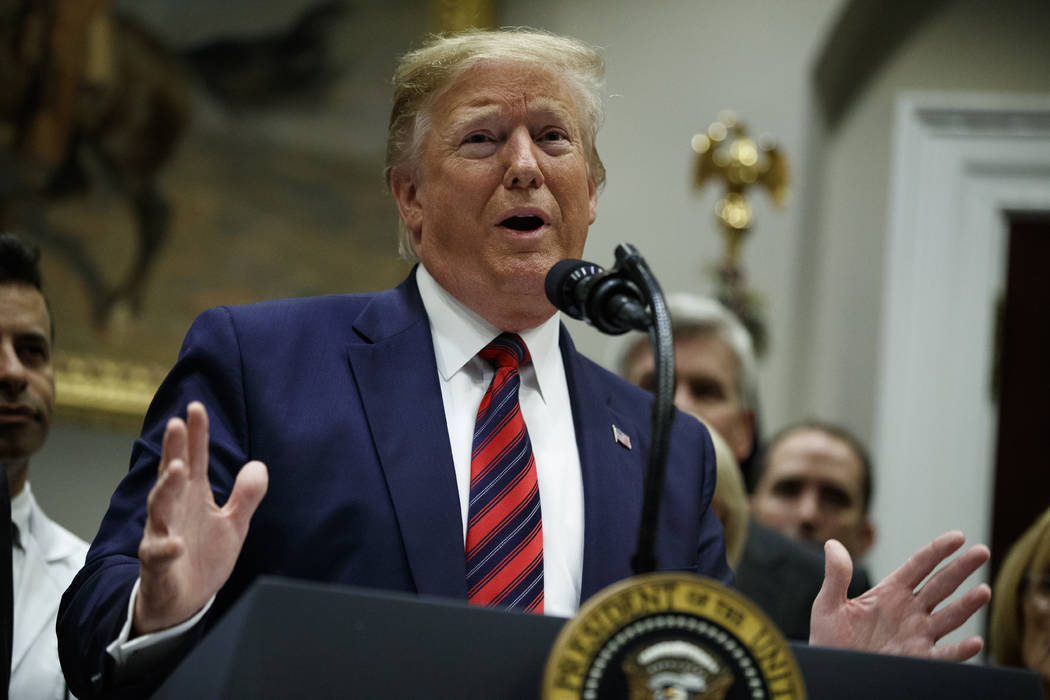 President Donald Trump speaks during a event on medical billing, in the Roosevelt Room of the W ...