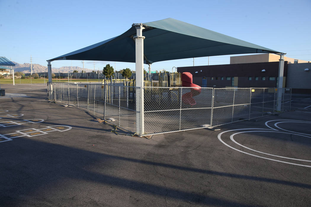 A closed playground at Adcock Elementary School in Las Vegas Saturday, May 11, 2019. (K.M. Cann ...