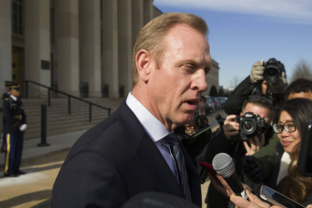 In this Jan. 28, 2019, file photo, acting Defense Secretary Pat Shanahan speaks with the media ...