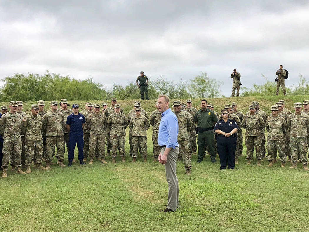 Acting Defense Secretary Patrick Shanahan speaks with troops near McAllen, Texas, about the mil ...