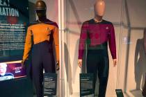 In this May 9, 2019 photo, the actual uniforms worn by actors LaVar Burton, who played the char ...