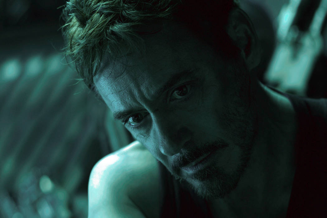 This image released by Disney shows Robert Downey Jr. in a scene from “Avengers: Endgame ...
