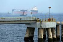 An oil tanker approaches to the new Jetty during the launch of the new $650 million oil facilit ...