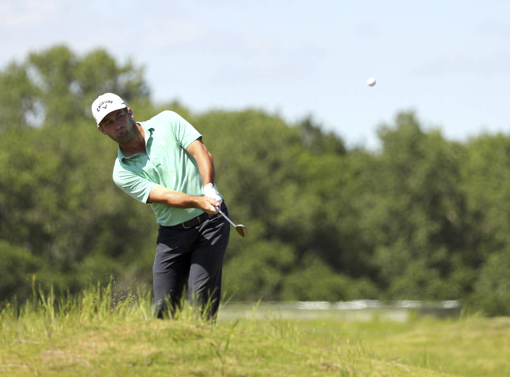Matt Every hits off the 10th fairway in the final round of the Byron Nelson golf tournament on ...