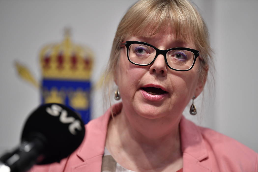 Vice chief prosecutor Eva-Britt speaks at a press conference in Stockholm, Sweden, Monday May 1 ...