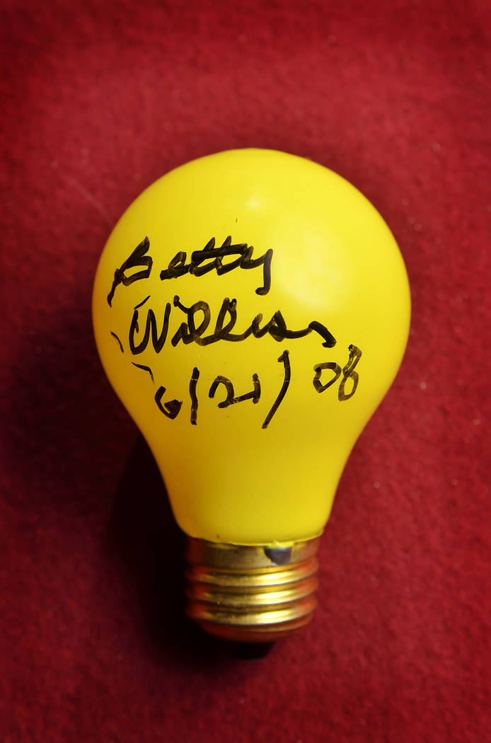 A light bulb from the "Welcome to Fabulous Las Vegas Nevada" sign which was autographed by Bett ...
