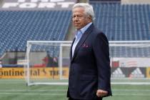 New England Patriots owner Robert Kraft steps onto a podium before introducing first-round NFL ...