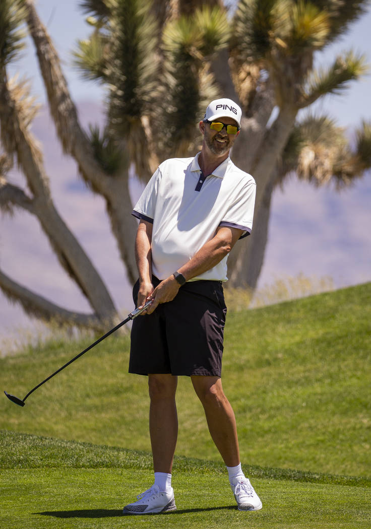 Player Edward Fryatt reacts to a near-miss putt during a PGA US Open qualifying round at the La ...