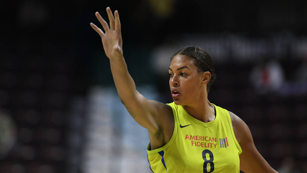 Dallas Wings' Liz Cambage during a preseason WNBA basketball game, Tuesday, May 8, 2018, in Unc ...