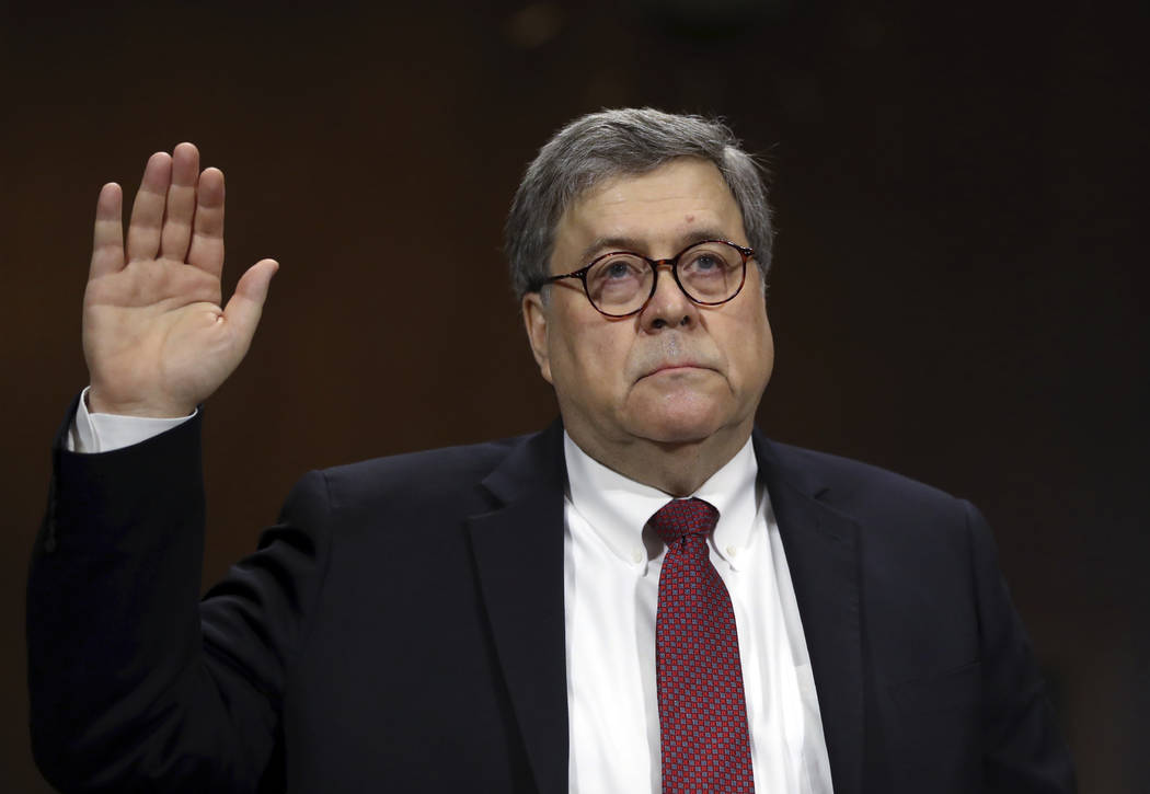 Attorney General William Barr is sworn in to testify before the Senate Judiciary Committee hear ...