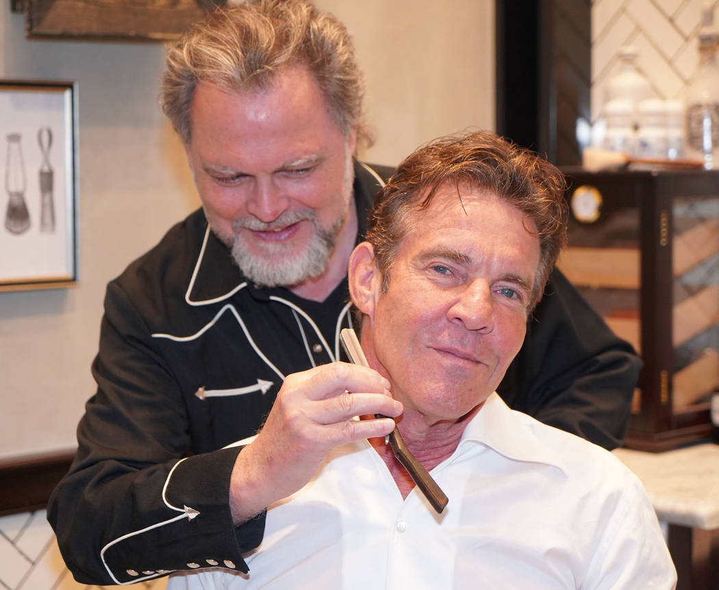 Michael Simon/startraksphoto.com Dennis Quaid getting a shave at The Barbershop Cuts & Cocktail ...