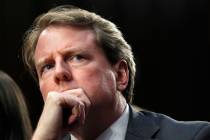 White House counsel Don McGahn, listens Sept. 4, 2018, as he attends a confirmation hearing for ...