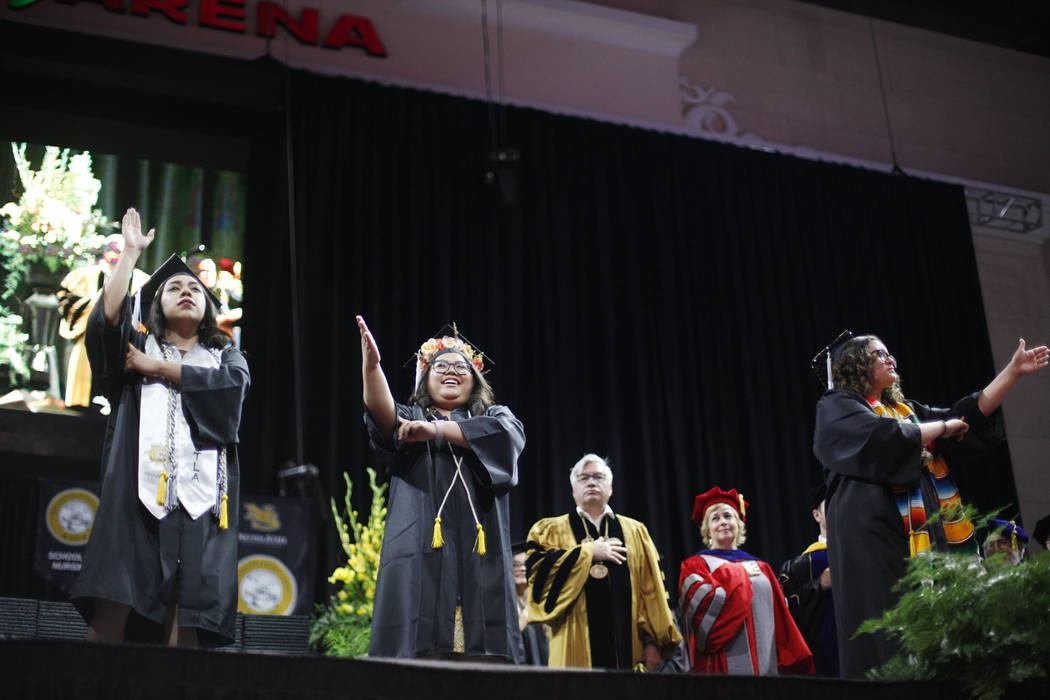 Students of the first graduating class for the new Deaf Studies program, from left Adahli Ordun ...