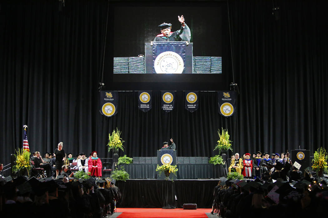 Commissioner Lawrence Weekly speaks at the Nevada State College graduation ceremony at The Orle ...