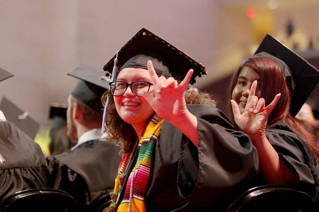 Students of the first graduating class for the new Deaf Studies program Vanessa Terraza, left, ...