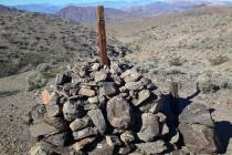 An undated photo shows a historic mine marker on once-private land in the Panamint Mountains th ...