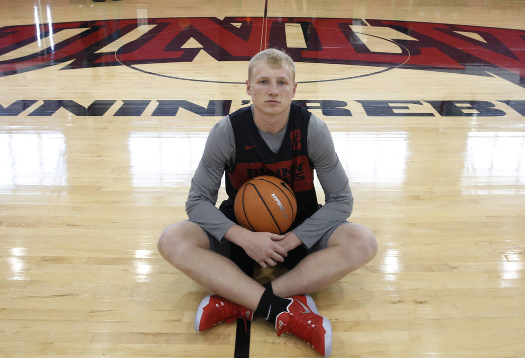 UNLV guard Trey Woodbury poses for photo before team practice on Friday, Sept. 28, 2018, in Las ...