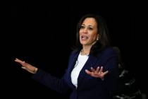 Democratic presidential Candidate Sen. Kamala Harris, D-Calif., speaks during a town hall for t ...