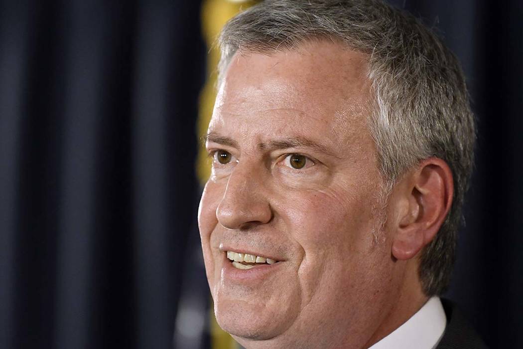 New York City Mayor Bill de Blasio speaks March 26, 2019, about New York City budget priorities ...