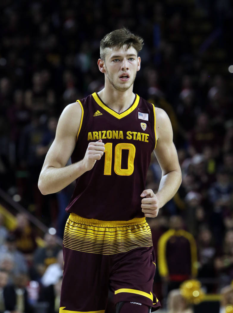 Arizona State forward Vitaliy Shibel (10) in the first half during an NCAA college basketball g ...