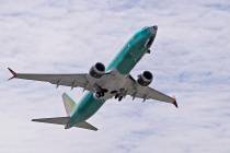 A Boeing 737 MAX 8 jetliner being built for Turkish Airlines takes off on a test flight May 8, ...
