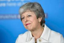 Britain's Prime Minster Theresa May speaks at a EU election campaign event in Bristol, England, ...